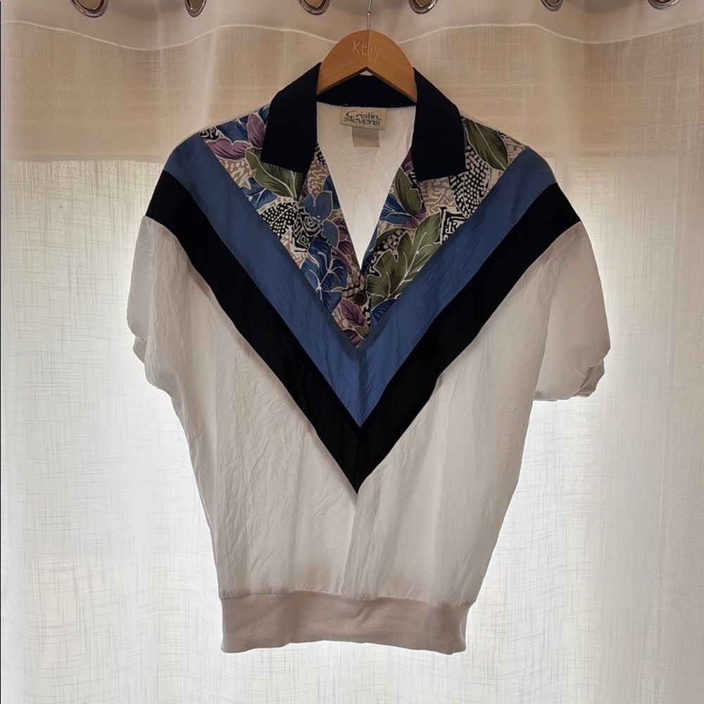 Vintage White and Blue Women's Top